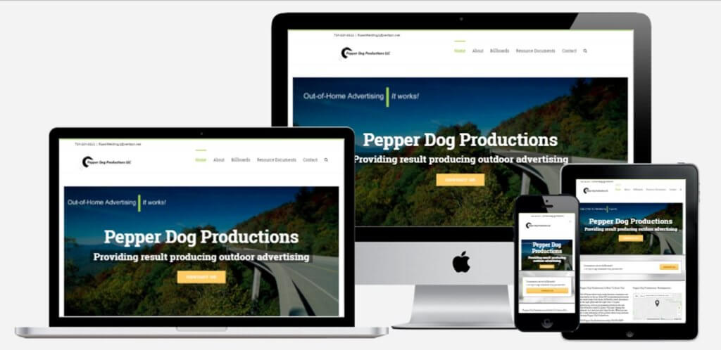 Pepper Dog Productions website mock ups ethic advertising