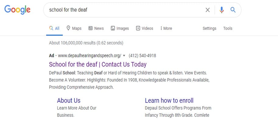 depaul google grant adword search