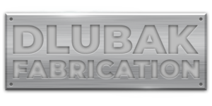 Dlubak Fabrication metal logo with transparent letters